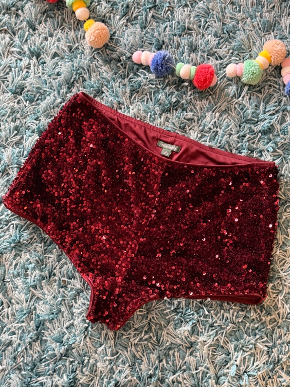 Wild Fable — Burgundy Sequin High-Waist Shorts
